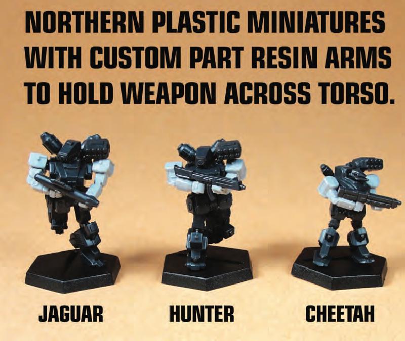 Northern plastic Jaguar, Hunter, and Cheetah miniatures with resin arms.